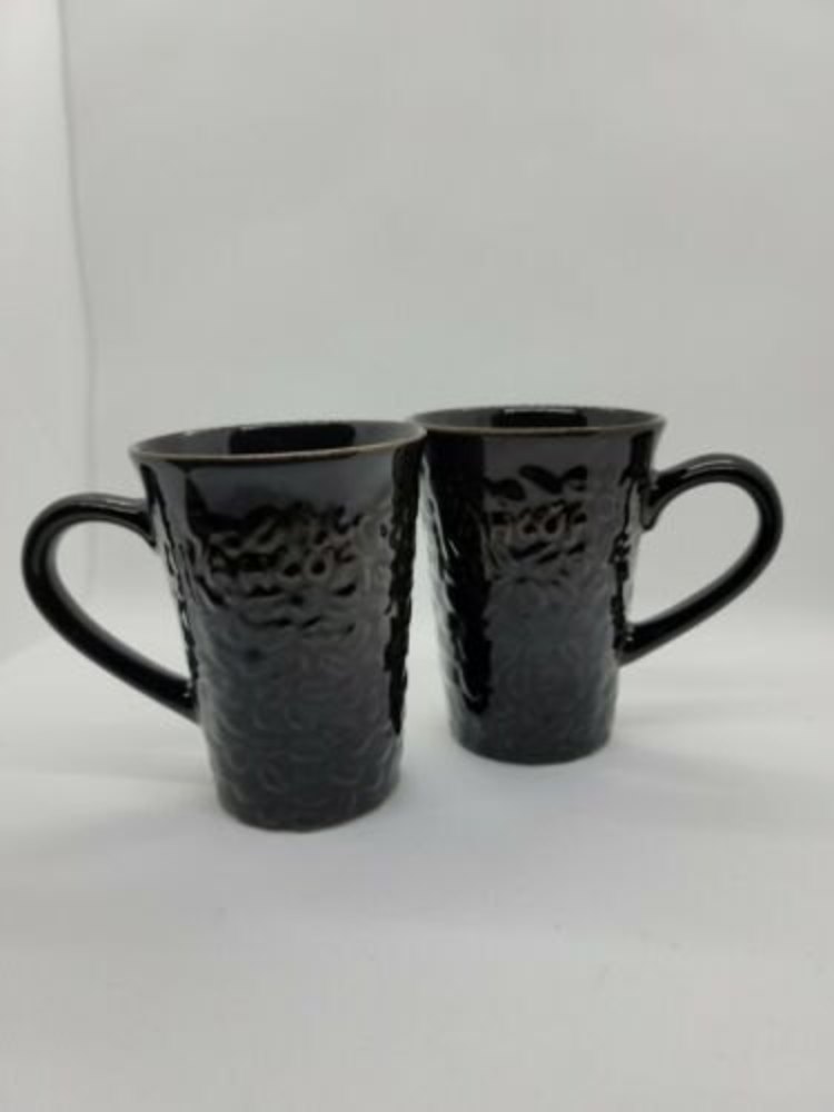 Lot of Two (2) Kahlua Embossed Brown Coffee Beans Ceramic Mug/Cup 12 oz